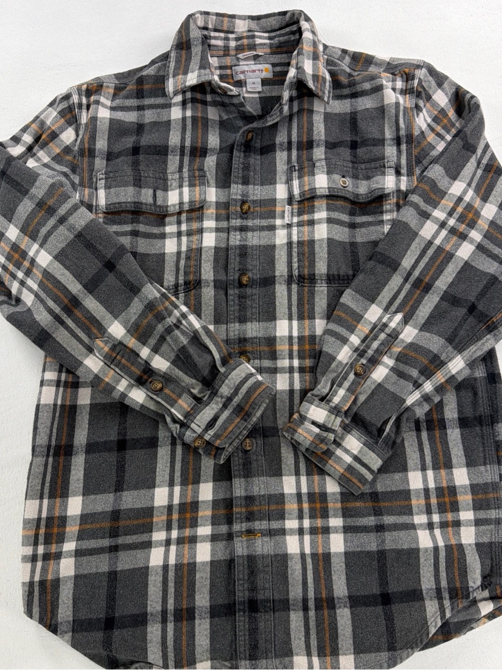 Carhartt Men's Gray & Cream Plaid Button-Down Shirt